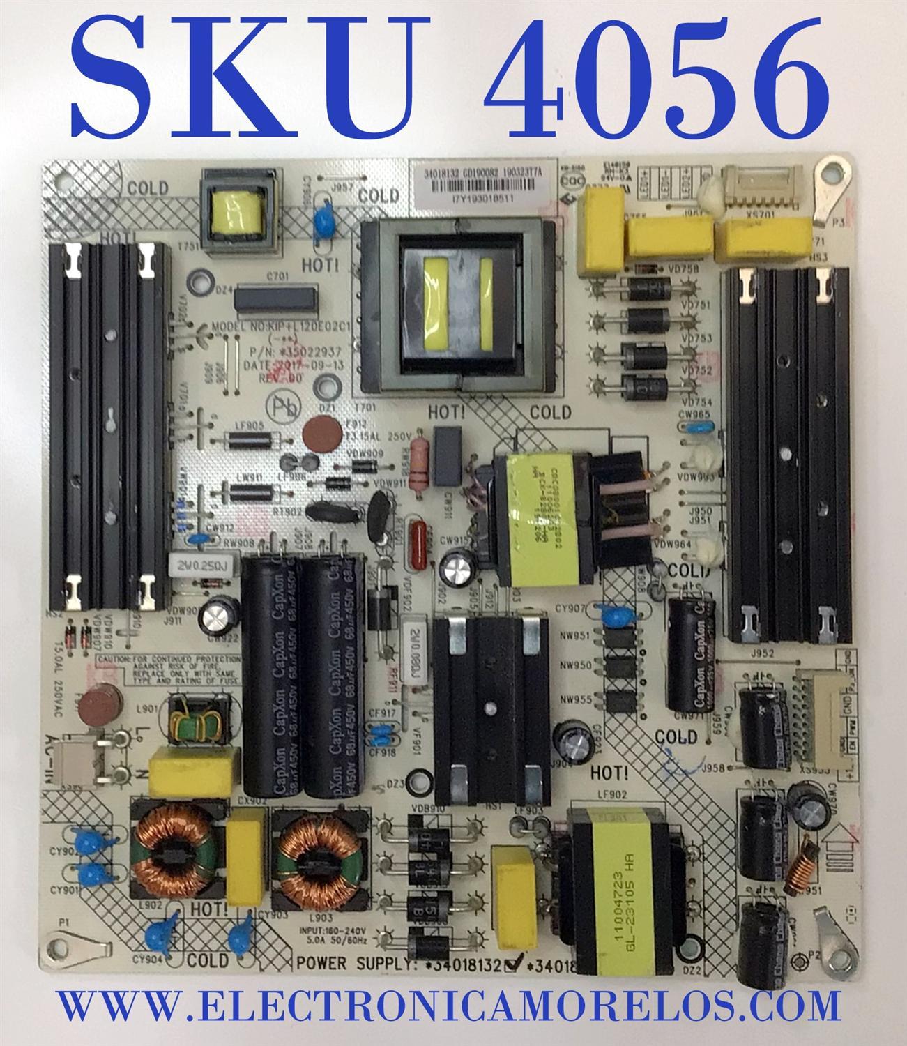 FUENTE PARA TV ATVIO / NUMERO DE PARTE 34018132 / L120E02C1 / 35022937 / I7Y193018511 / GD190082 / 190323T7A / MODELO UDl55MK662